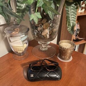 Chanel Quilted Sunglasses Case with Tortoise Shell Glasses